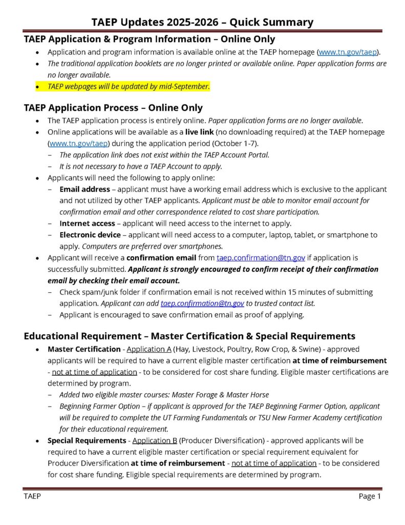2025 TAEP Quick Reference Summary_Page_1